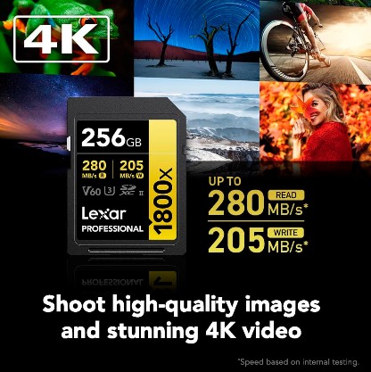 MEMORIA LEXAR 256GB 1800x SDXC UHS-II 280/250MBS V60 4K GOLD - Imagen 5
