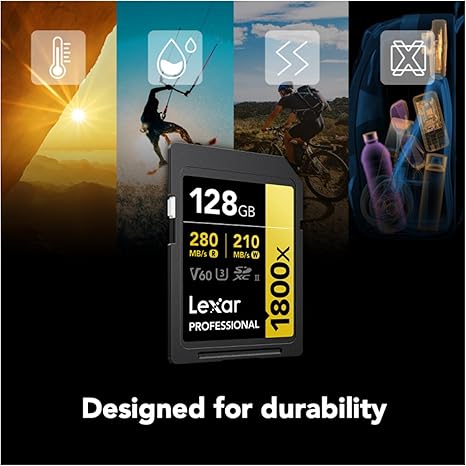 Lexar Tarjeta de memoria 128GB 1800x UHS-II SDXC V60 - Imagen 2