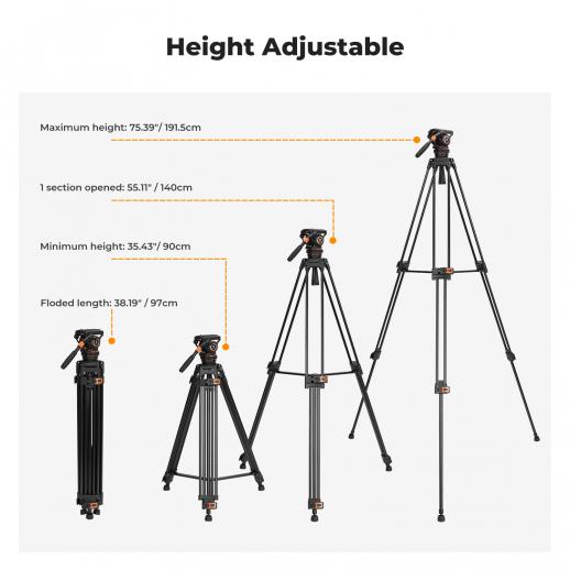 Trípode de cabezal fluido con capacidad de carga de 17,6 lb/8 kg - Imagen 5